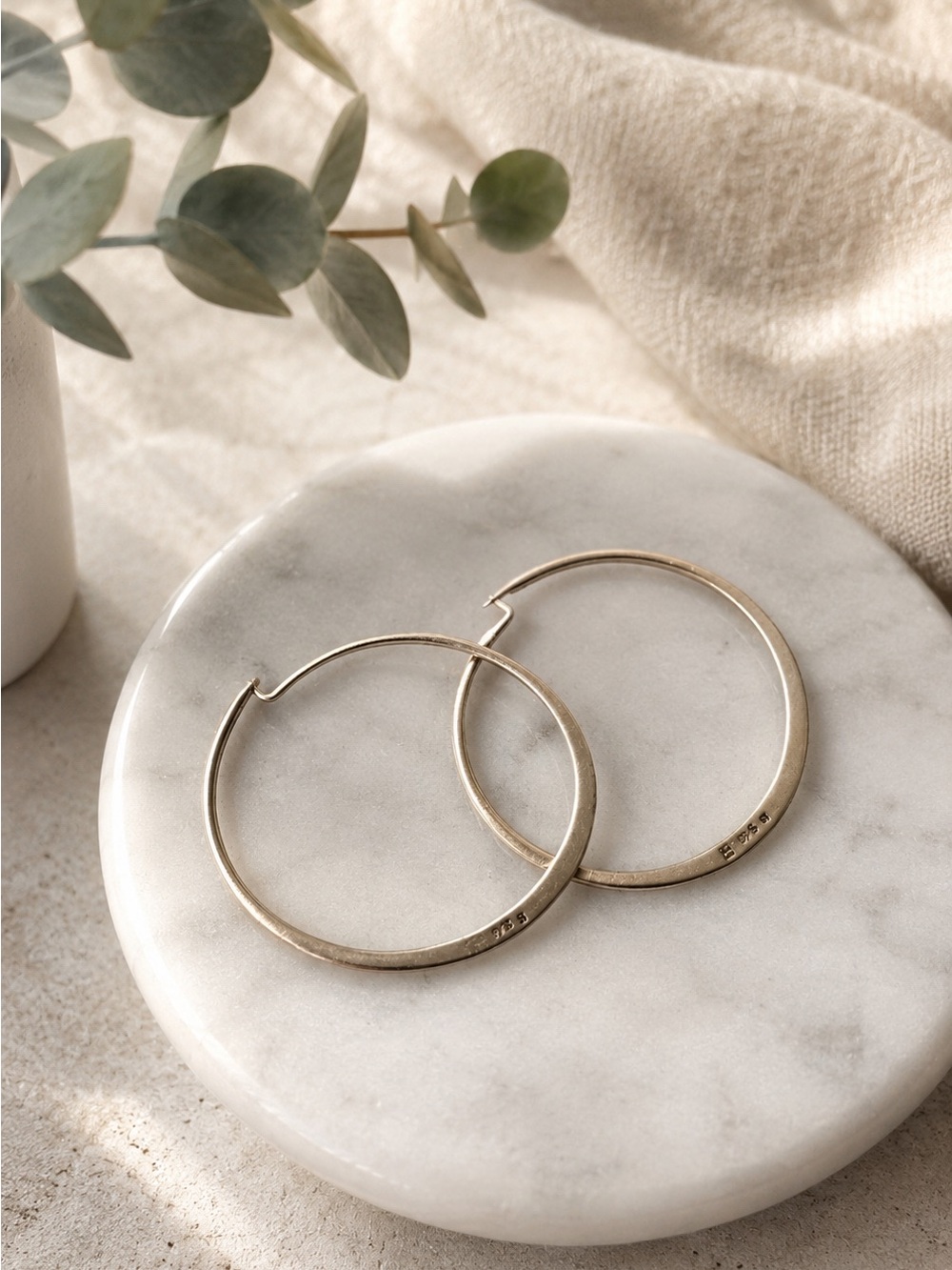 Banana Republic 925 Sterling Silver Flat Hoop Earrings 1” Satin Finish